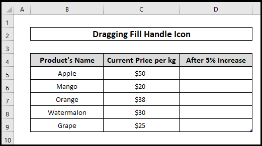 Using Fill Handle Icon 