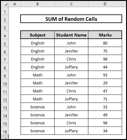  How to sum random cells in Excel