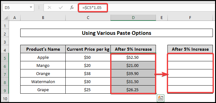 Using Various Paste Options copy a formula in excel with changing cell references 