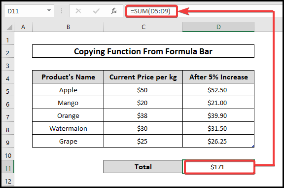 Copying Function From Formula Bar