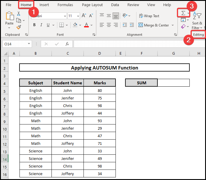 AUTOSUM To Sum Random Cells in Excel