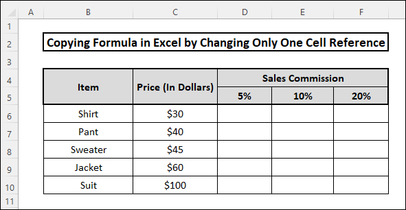 Copy Formula in Excel and change one cell reference sample table