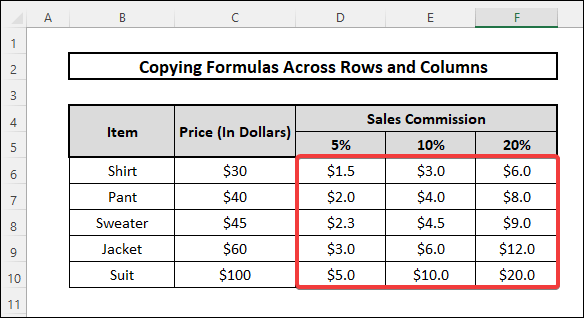 Copy Formula Across Rows and Columns in Excel and change one cell reference