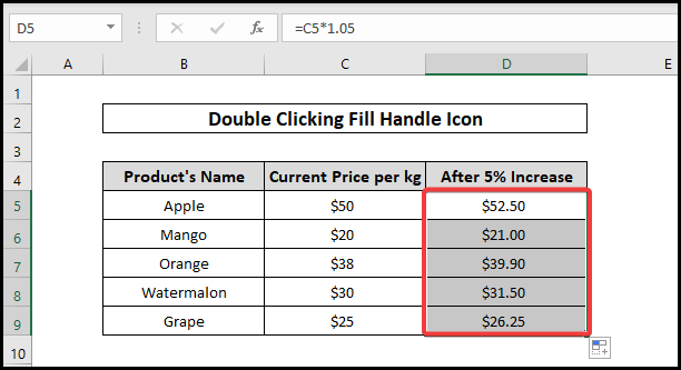 Double Clicking Fill Handle Icon