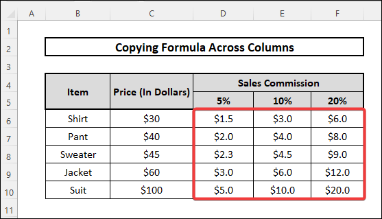Copy Formula Across Columns in Excel and change one cell reference