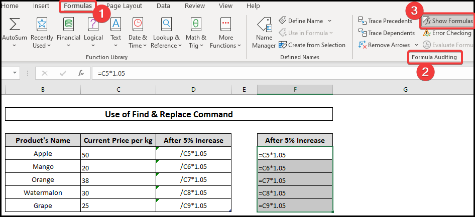 Copying formulas with changing cell references in excel with find and replace 