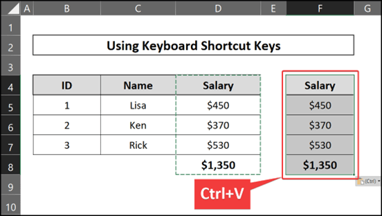 Using Keyboard shortcut to copy paste in excel without format change