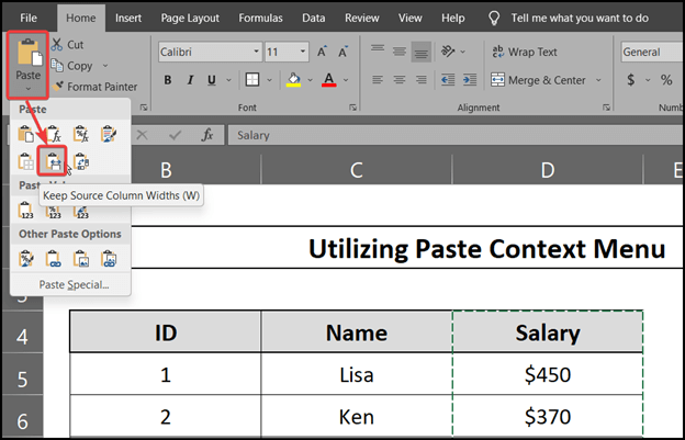 Applying Paste context menu to copy paste in excel without format change