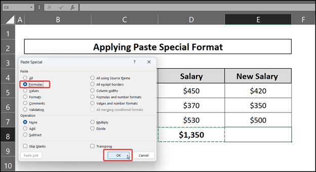Utilize Paste special formula to copy paste in excel without format change