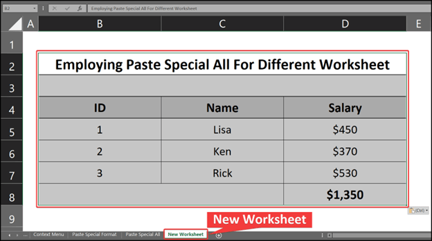 Paste special all to copy paste in excel without format change