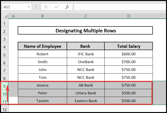 Select Multiple cells in Excel from Multiple Rows