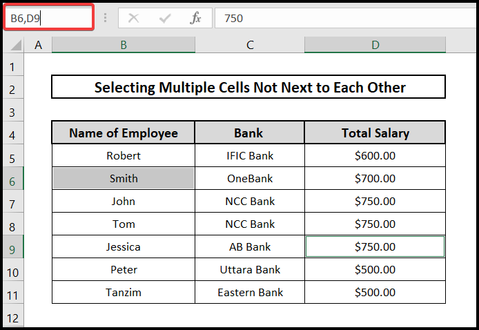 Select Multiple cells in Excel not Next to Each Other