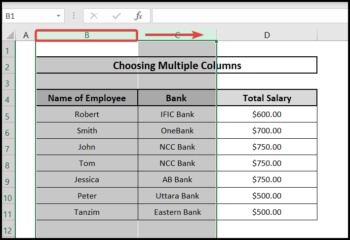 Select Multiple cells in Excel from Multiple Columns