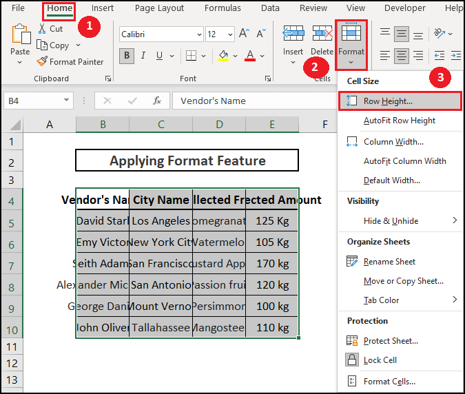 format row make same cell size