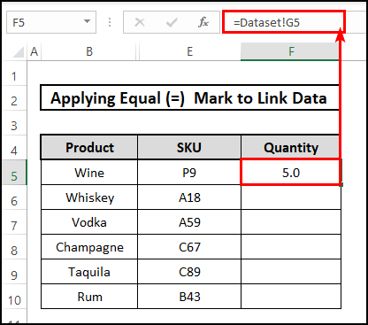 Using equal sign to link data in excel 