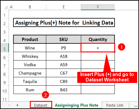 Inserting Plus for linking data in excel 
