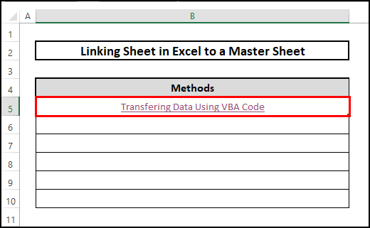 The result of using hyperlink for linking data in excel to a master sheet