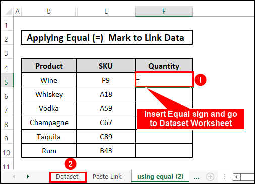 applying equal sign to link data