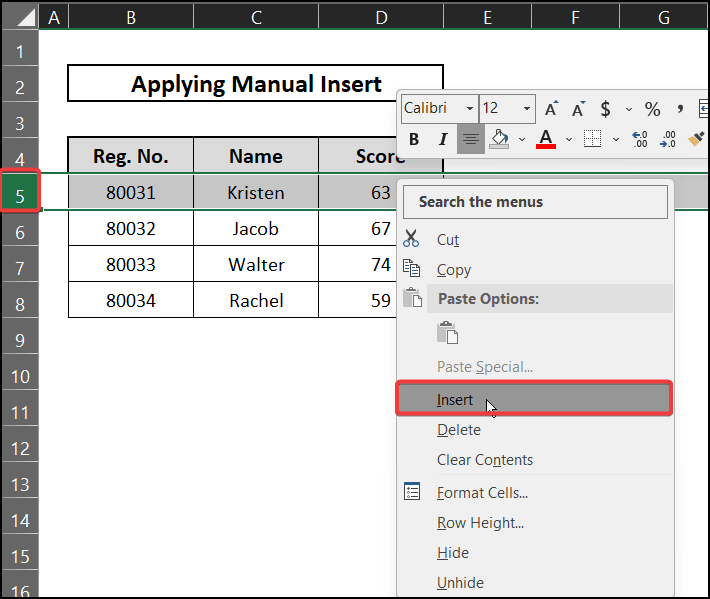 Manual insert - move rows without replacing
