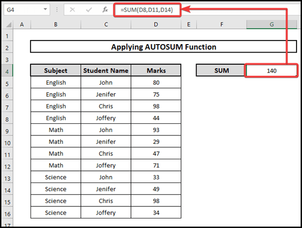 AutoSUM To Find Sum Random Cells in Excel