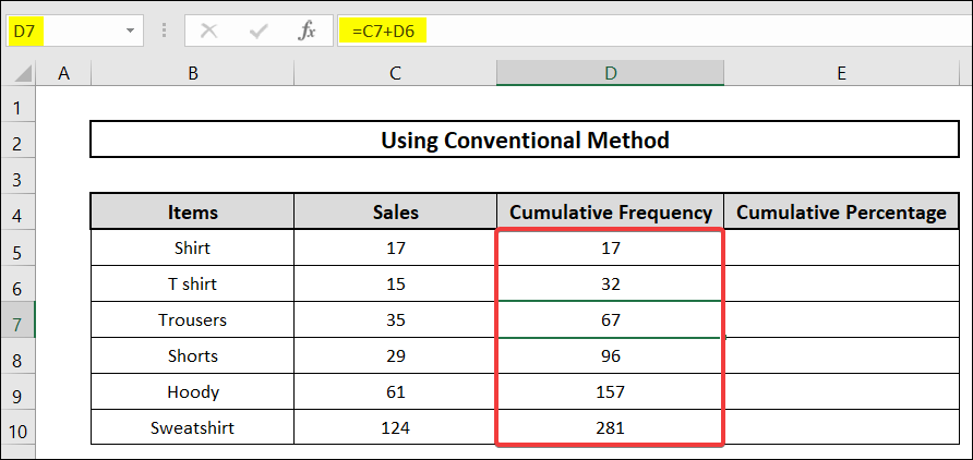how to calculate cumulative percentage in excel manually