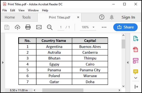 Print titles output-to print selected cells in excel