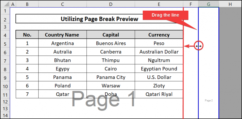Page break preview-to print selected cells in excel