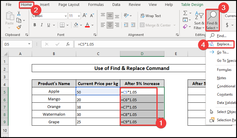 Find and replace command to copy with changing cell references